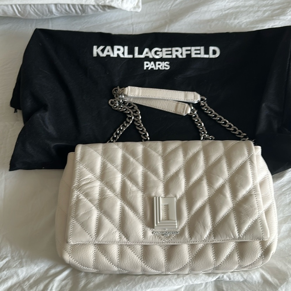 Karl Lagerfeld Cream Quilted Shoulder Bag